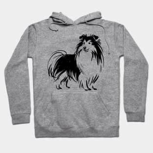 Stick figure sheltie dog in black ink Hoodie